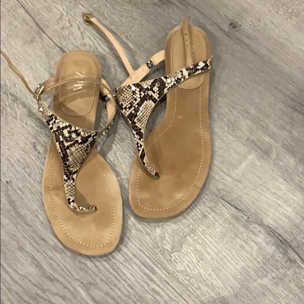Beige Snake-Print Thong Sandals - Women